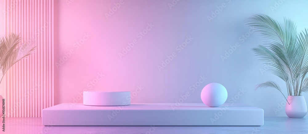 Poster blank product display featuring neon lights on a pastel colored background 3d rendering