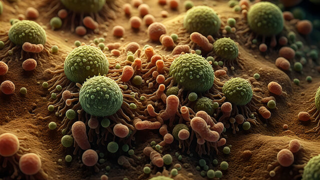 3D rendering interpretation of virus on cells, The nucleus and cytoplasm.
