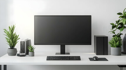 Monitor and Mouse with Efficient Workflow text isolated on white background concept as Camera movement Focus on the monitor and mouse highlighting the importance of an efficient workflow. Scene Profes