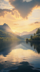 Peaceful Mountain Lake with Reflective Waters