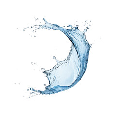 Water splashes with droplets, swirling and flowing on a white background. Suitable for refreshing, clean, or water themed designs with a dynamic touch