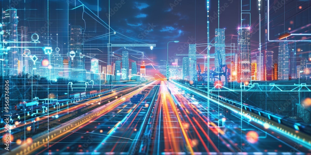 Aufkleber abstract depiction of infrastructure upgrades and modernization in a digital environment