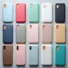 A vibrant collection of 15 colorful phone cases in a grid. perfect for showcasing your mobile accessories or promoting your brand.