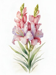 Obraz premium Gladiolus flowers watercolor ,pink flowers clipart