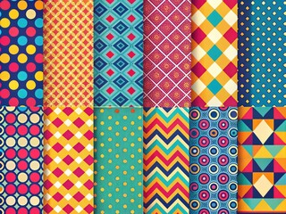 bold geometric seamless patterns in bright pop of color