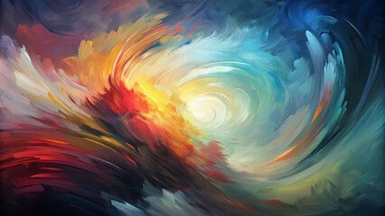 Яркая абстрактная картина с вихревыми узорами и динамичными цветами