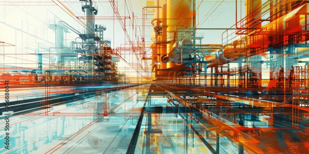 Aufkleber abstract depiction of infrastructure upgrades and modernization in a digital environment