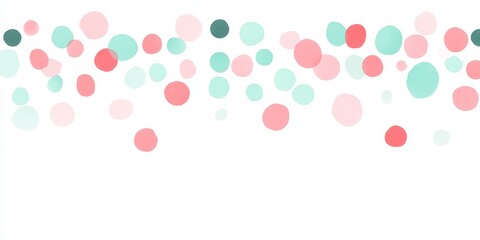 Colorful mint and pink spots scattered on a white isolated background creating a playful atmosphere