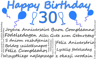 30 years anniversary Happy birthday card Wordcloud - illustration
