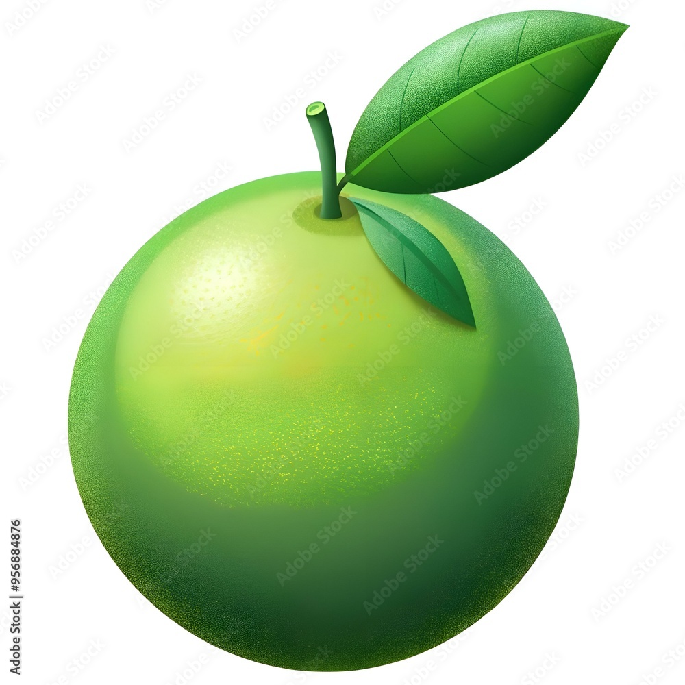 Poster a vibrant 3d illustration of a single lime with a green leaf. perfect for adding a touch of freshnes