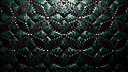 Fototapeta premium Close-up of a textured dark green surface with geometric floral patterns and gold accents