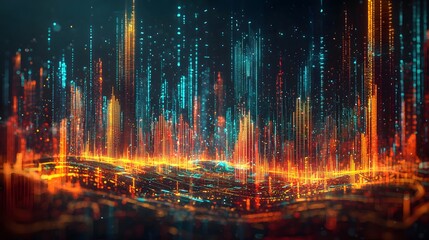 Fototapeta premium Immersive Holographic Data Visualization for Futuristic Business Intelligence Analysis Insights. Company Performance Analysis Concept