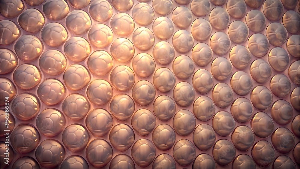 Aufkleber close-up of glossy circular shapes resembling bubbles on a textured surface with warm lighting