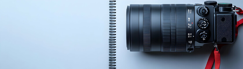 Video Camera with Notepad concept as A compact video camera paired with a notepad representing the tools used in virtual meetings isolated on a white background to highlight each component. in  Photo 