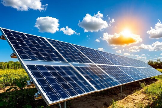 Photovoltaic cells, solar arrays, large-scale installations generate clean energy for communities and businesses