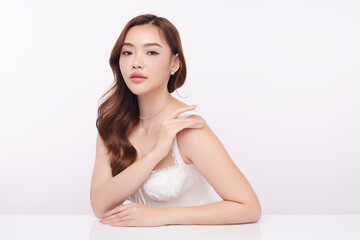 Beautiful young asian woman with clean fresh skin on white background, Face care, Facial treatment, Cosmetology, beauty and spa, Asian women portrait.