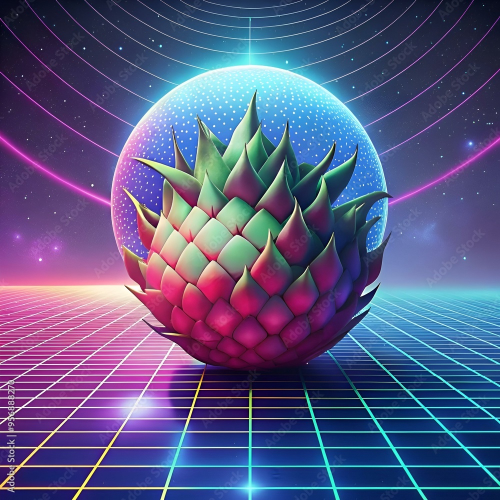 Aufkleber a vibrant 3d illustration of a dragonfruit in a retro futuristic setting. perfect for adding a touch