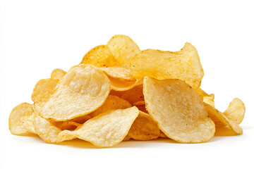Pile of ordinary potato chips isolated on a white background 