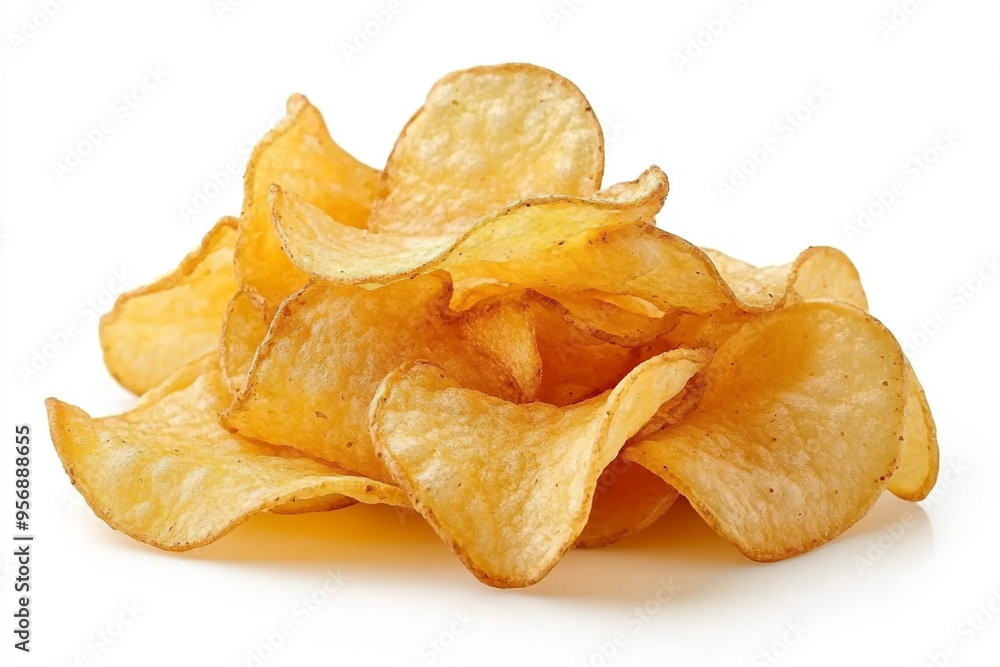 Wall mural pile of ordinary potato chips isolated on a white background