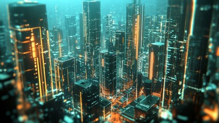 Obraz premium Neon Dreamscape: Holographic Streets & Chrome Skyscrapers in the Future City