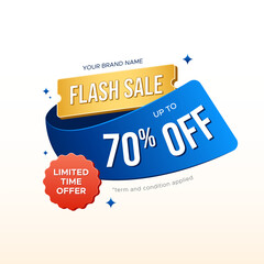 Obraz premium Flash sale up to 70 percent off with limited-time offer promotion banner. Vector design for shopping day promotion, online shopping, special offer, marketing program, promo, social media post headline