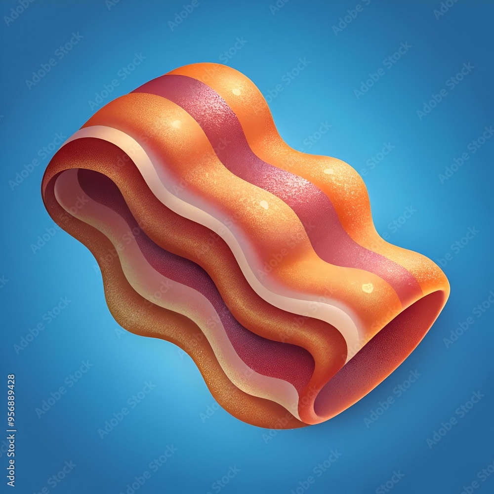 Poster a 3d illustration of a crispy bacon strip. rendered in a realistic style with a glossy finish.