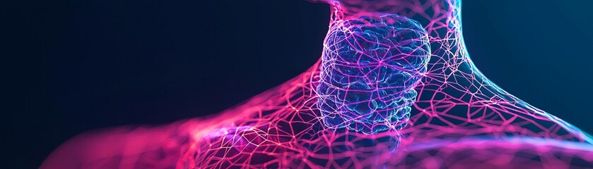 A thyroid gland under a futuristic medical scanner, with holographic waves showing the healing process, Scifi, Blue and purple tones, 3D illustration