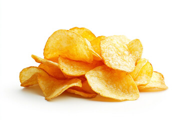 Pile of ordinary potato chips isolated on a white background 