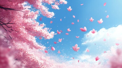 Pink Cherry Blossom Petals Falling in the Wind.
