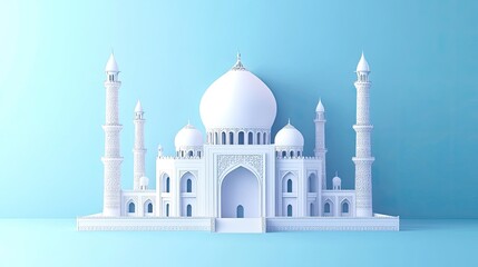 Islamic Mosque Rendered in Intricate 3D Paper Cut Design Artwork