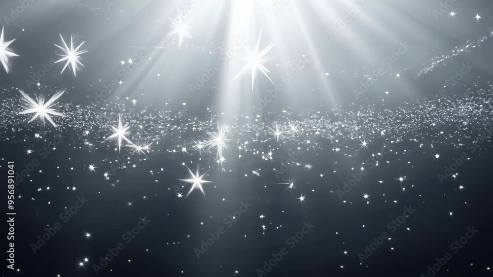 Aufkleber glistening stars and sparkling particles illuminate a dark background with rays of light, creating a