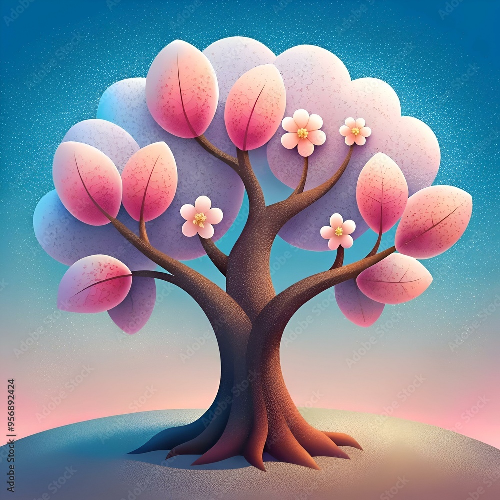 Aufkleber a charming 3d illustration of a stylized dogwood tree in full bloom. perfect for adding a touch of s