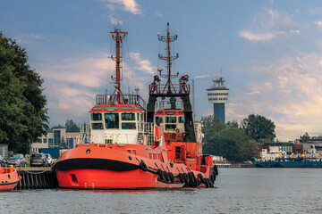 Port of Gdansk, Poland, is one of the largest ports on the Baltic Sea, in the photo Red Tug Seascape