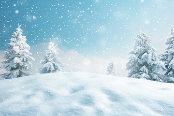 A snowy white landscape set against a blue winter background.