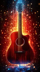 Fototapeta premium A beautifully crafted acoustic guitar positioned prominently against a vibrant, light, and colorful background ratio 9:16 phone wallpaper