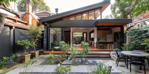 Fototapeta premium A heritage eco house renovation with modern sustainability features and historic charm