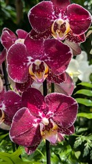 Stunning deep purple orchid flowers in full bloom with a blurred background