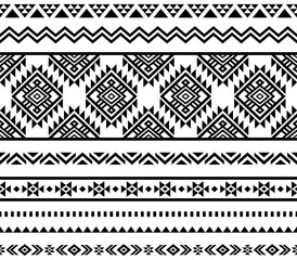Ancient echoes Aztec geometric seamless patterns southwest Navajo Native American tribal ethnic black and white for textile printing
