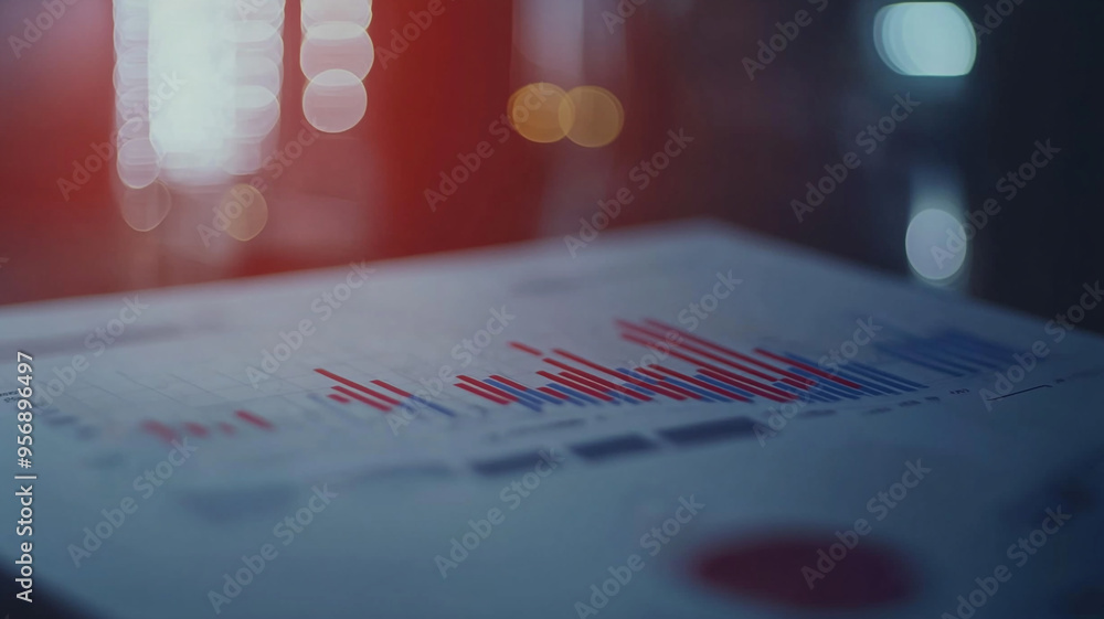 Poster colorful bar graph analysis with blurred background in a modern office environment