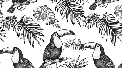 Naklejka premium Beautiful Wallpaper with a Toucan Design, Ideal Tropical Bird Poster or Graphic Resource for Creative Project, Ai Generative