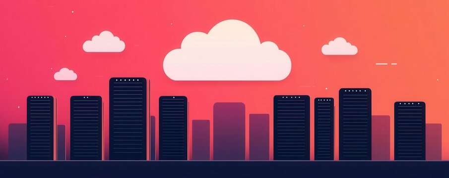 Web hosting services comparison, cloud backdrop, flat design illustration