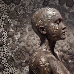 Kusama's Infinity Nets Repeating patterns engulfing her figure e