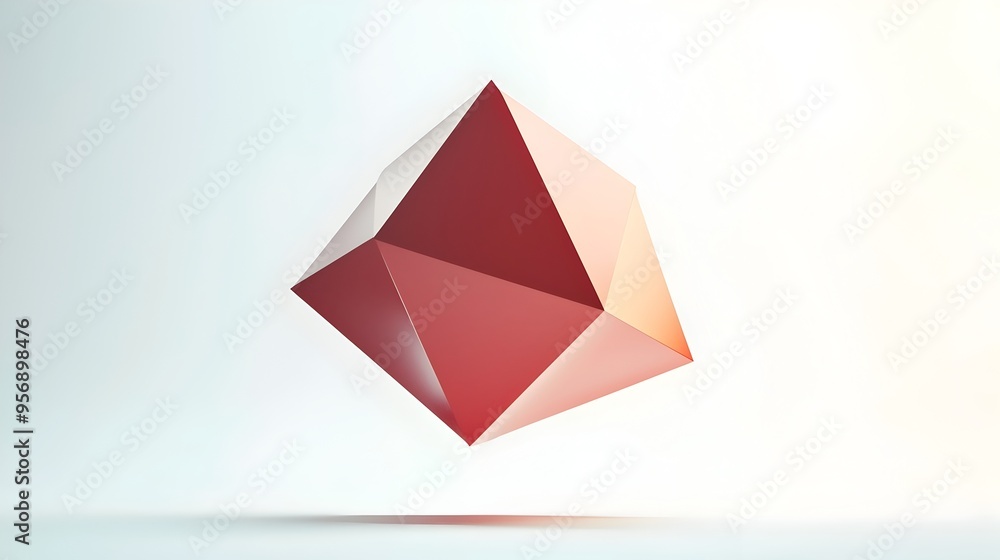 Aufkleber minimalist red geometric floating cube 3d render background with pastel peach accent