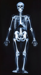 X-ray human body of a man with skeleton isolated on black.
