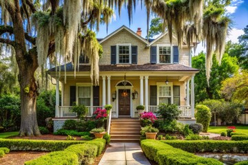Fototapeta premium Cozy Home Exterior Spanish Moss
