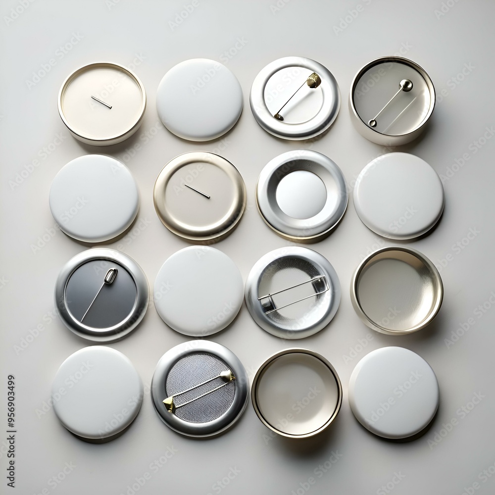 Poster a collection of 15 blank button badges. perfect for adding your own design or message.
