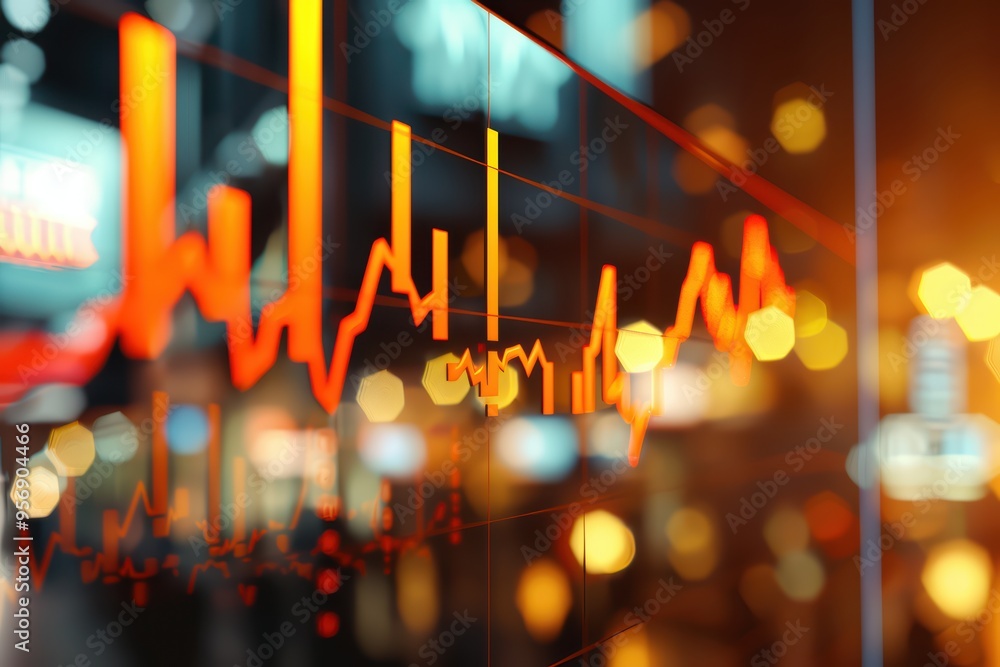 Poster dynamic stock market chart with vibrant lines and bokeh background, representing financial growth an