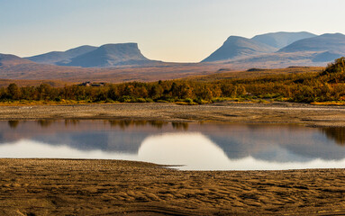 Landscape with Tornetrask lake and u-shaped valley Lapporten, Norrbotten, Sweden