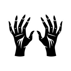Obraz premium Witch hands silhouette, creepy clawed fingers, black and white Halloween design