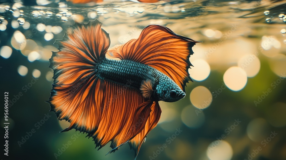 Poster high-definition shot of a betta fish showcasing its unique fin patterns and vibrant colors, with gen